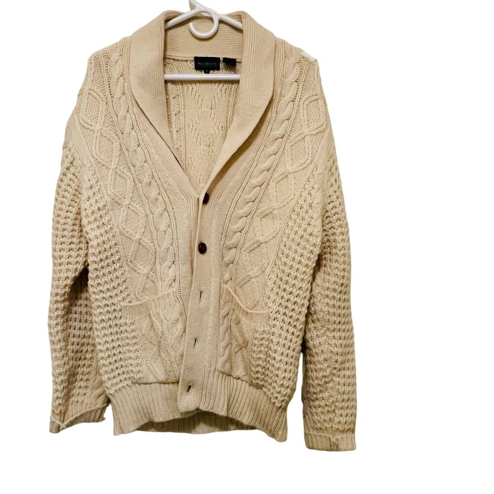 Neil Martin Womens Sweater Wool Knit Shawl Collar Cardigan Beige Size Medium